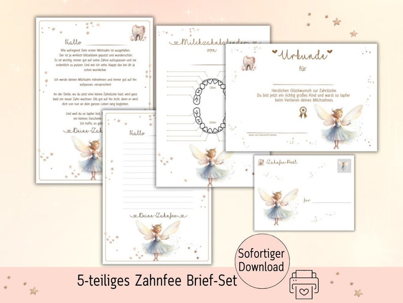 Zahnfee Brief, Urkunde Zahnfee, Post von der Zahnfee, Geschenk Zahnfee
