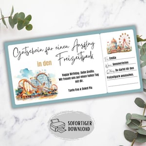 Cadeaubon voor een jongen of meisje, bon voor een pretparkbezoek, verjaardagscadeau voor een achtbaan- of pretparkbezoek