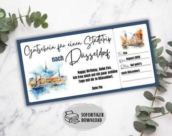 Travel voucher for Düsseldorf, short break in Düsseldorf, weekend trip gift idea, gift for girlfriend/wife, short trip to Düsseldorf