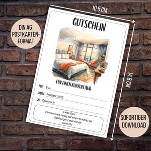 Korte vakantievoucher, printbare reisvoucher, stedentrip, kerstcadeau-idee, korte vakantiecadeaubon