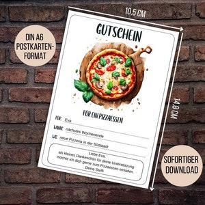 Pizza-eetbon, pizzeria-bon om uit eten te gaan, vriend cadeau vriendin restaurantbon, restaurantbezoek cadeau vrouw