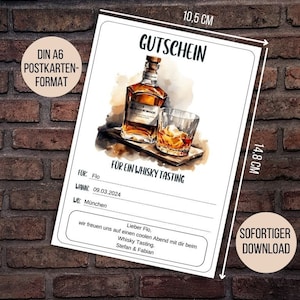 Vale de degustación de whisky, beber whisky, velada de whisky, vale de whisky, idea de regalo para hombres, vale de regalo de San Valentín para imprimir