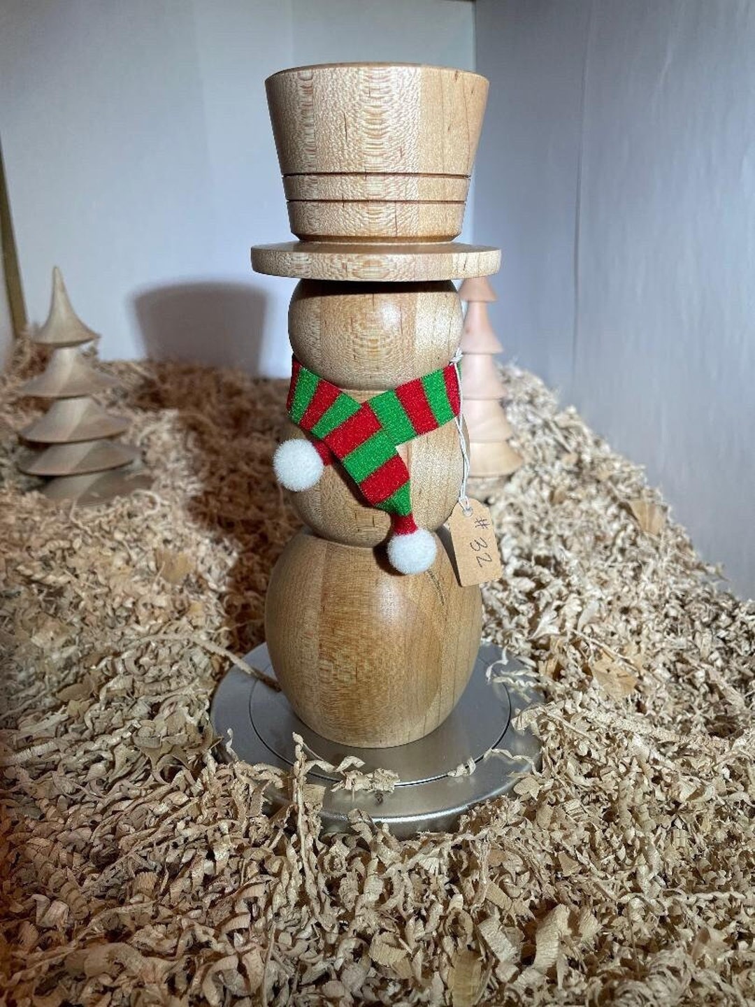 スノーマン木製オブジェ Wood Turned Snowman Ornament Handcrafted Wooden Seasonal Decor