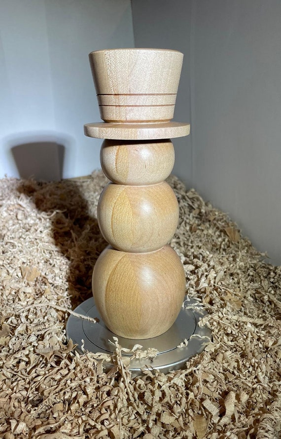 Wood Turned Snowman Ornament Handcrafted Wooden Seasonal Decor