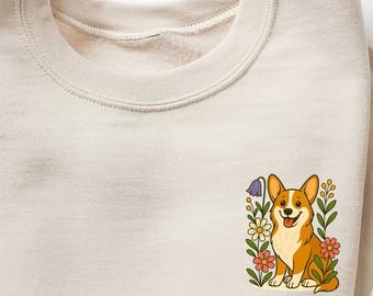 Floral Corgi Sweatshirt | Cute Corgi Dog Sweatshirt for Women | Dog Lover Gift | Pembroke Welsh Corgi Sweatshirt | Corgi Mom Sweatshirt