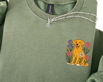 Blusa floral para Labrador Retriever | Blusa amarela para mãe de labrador | Presente para quem ama labrador | Presente para mãe e pai de labrador | Blusa fofa para labrador
