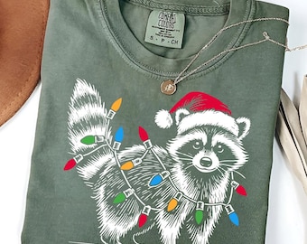 Christmas Raccoon Shirt: Holiday Lights Tee - Comfort Colors