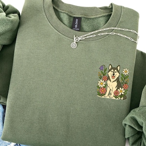 Floral Husky Dog Sweatshirt | Siberian Husky Sweatshirt | Dog Mom Gift | Botanical Husky Sweater | Cute Siberian Husky Pullover