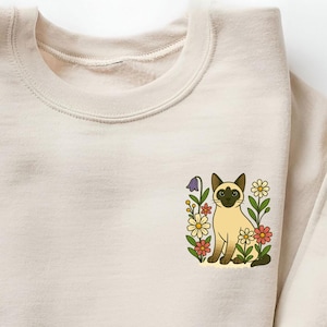 Floral Siamese Cat Sweatshirt | Cute Cottagecore Cat Sweatshirt | Botanical Siamese Cat Gift | Siamese Cat Lover Sweater