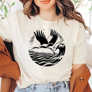 Vintage Heron T-Shirt | Japanese Crane Tee | Bird Watcher Shirt | Sea Bird Shirt | Crane Bird T-shirt | Ornithology Gifts