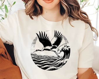 Vintage Heron T-Shirt | Japanese Crane Tee | Bird Watcher Shirt | Sea Bird Shirt | Crane Bird T-shirt | Ornithology Gifts