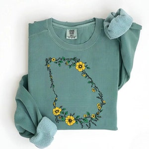 Sweat-shirt à fleurs carte Georgia Comfort Colors | Fierté de l'État de Géorgie | Fille du Sud | Conception Géorgie | pull Georgia vintage | Géorgie