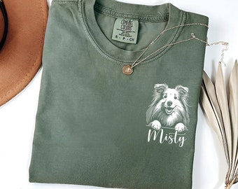 T-shirt personalizzata Shetland Sheepdog / T-shirt Sheltie personalizzata / Regalo mamma Sheltie / Camicia amante dei cani / T-shirt Sheltie colori comfort / Nome del cane