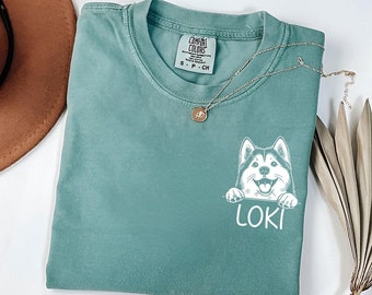 Personalisiertes Hunde T-Shirt | Personalisierte Siberian Husky Tee | Husky Mama Geschenk | Hundeliebhaber Shirt | Komfort Farben Husky Tee | Hunde Name Tshirt