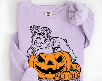 English Bulldog Halloween Sweatshirt | Pumpkin Bulldog Sweater | Dog Halloween | Spooky Season Bulldog | Bulldog Mom | Fall Bulldog Sweater