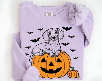 Dachshund Halloween Sweatshirt: Spooky Doxie Pumpkin Crewneck