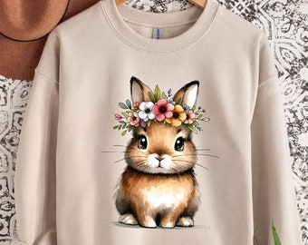 Floral Bunny Sweatshirt | Spring Rabbit Sweater | Botanical Bunny Easter Shirt | Cute Rabbit Lover Gift | Easter Sweatshirt | Spring Sweater