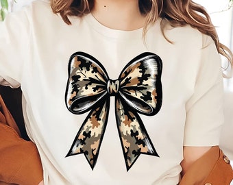 Camo Kokette Bogen Shirt | Niedliches Camo T-Shirt | Enten-Jagd-Tarn-T-Stück | Jagd Camo Shirt | Geschenk für Sie | Jagd-Liebhaber-Hemd
