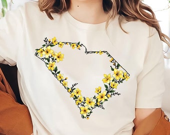 Floral South Carolina Map T-Shirt: SC State Pride Tee
