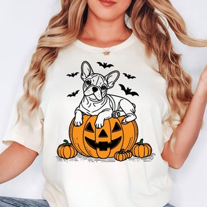 Camiseta de Halloween con bulldog francés / Camiseta con calabaza de bulldog francés / Camiseta de Halloween para perros / Camiseta de temporada espeluznante para bulldog francés / Camiseta para amantes de los bulldogs / Camiseta de mamá bulldog