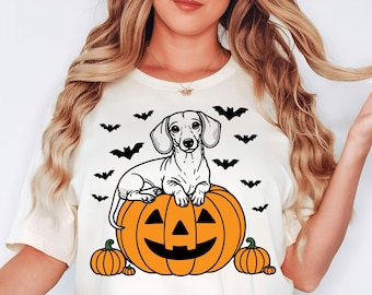 Koszulka z jamnikiem na Halloween: Straszna koszulka z dynią jamnika