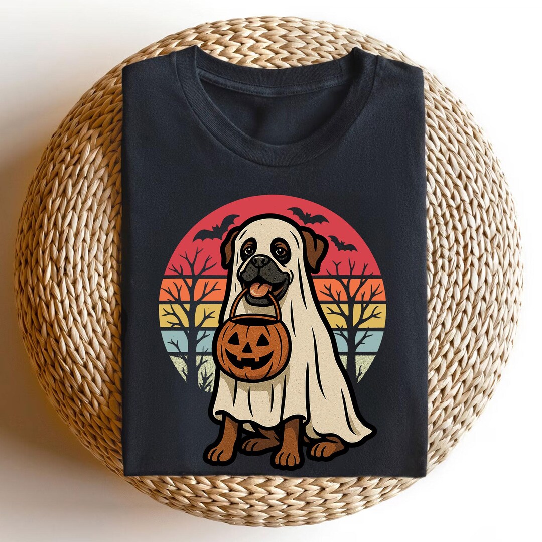 Vintage Halloween Boxer Dog Shirt: Ghost Costume, Retro Sunset - Etsy