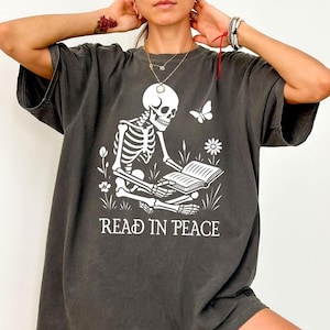 Read In Peace Skeleton Shirt | Halloween Reading Shirt | Book Lover Shirt | Spooky Book Shirt | Halloween Gift Shirt | Skeleton Book Shirt