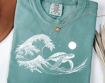 Koszulka Comfort Colors z żółwiem morskim: koszulka z grafiką Ocean Wave