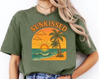 Sunkissed T-shirt: boho palmboom zonsondergang - comfortabele kleuren