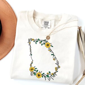 Chemise carte à fleurs Georgia Comfort Colors | Fierté de l'État de Géorgie | t-shirt fille du Sud | Pêche de Géorgie | millésime Géorgie | Chemise Georgia à fleurs