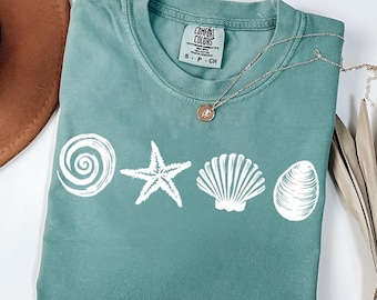 Coastal Seashells Comfort Colors T-Shirt: Beach Graphic Tee