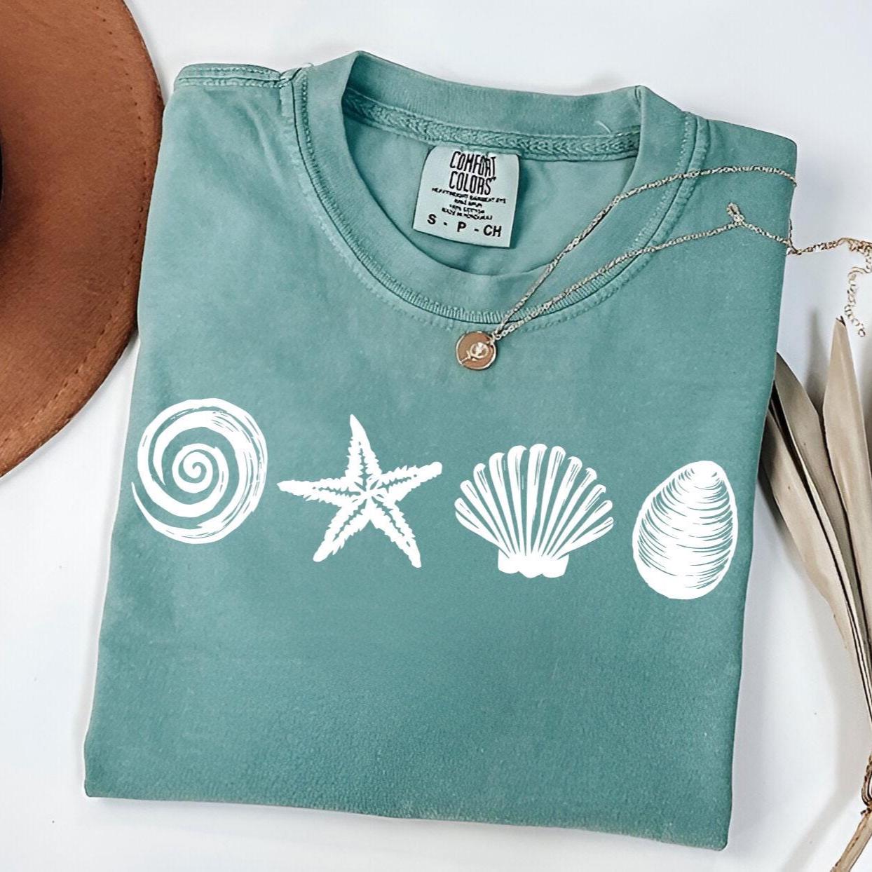 Coastal Seashells Comfort Colors T-shirt: Beach Graphic Tee - Etsy