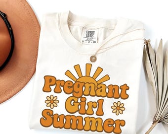 Pregnant Girl Summer Shirt: Retro Pregnancy Announcement Tee