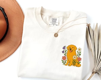 Camiseta floral de Golden Retriever: Camiseta con colores cómodos para amantes de los perros