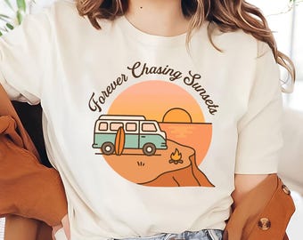 T-shirt Sunset Camper Van : t-shirt aventure estival sur la route