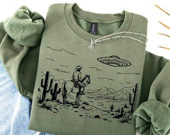 UFO Cowboy Graphic Sweatshirt: Wild West Desert Pullover