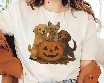 Vintage Halloween Dog Shirt | Cute Dog T-shirt | Fall Dog Lover Tee | Puppy Halloween Gift | Cute Halloween Dogs Shirt | Dogs Autumn Shirt