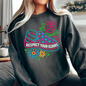 Retro Respect Your Elders Sweatshirt | Elder Emo Sweatshirt | Emo Sweater | Emo Girl Gift | Emo Music Sweatshirt | Floral Emo Sweater