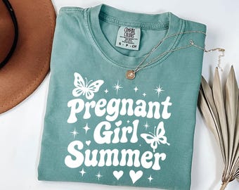 Pregnant Girl Summer T-Shirt: Comfort Colors Pregnancy Tee