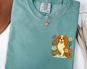 T-shirt floral Cavalier King Charles Spaniel : cadeau pour maman chien Cottagecore
