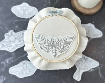Moth Stick and Stitch – DIY Embroidery Pattern - Individual Design Options - Wash Away Patterns