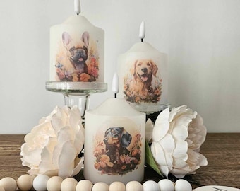 Decoupage Flameless LED Pillar Candle with Custom Pet Design.