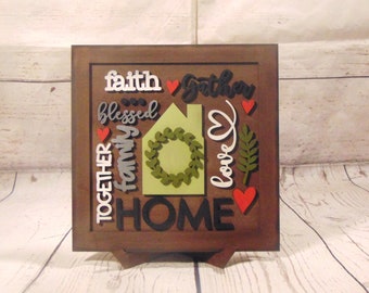 Home Word Sign | MDF | Family | Love | Gift For Her | Gift For Mom | MDF | Laser Cut | Free Standing Sign | Paint Kit