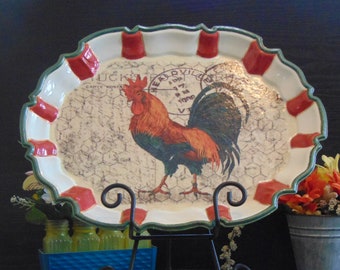 Rustic Elegance: Upcycled Silver Tray with Hand-Painted Rooster and Custom Artistry | Farmhouse Decor | Statement Table Piece | Country Chic