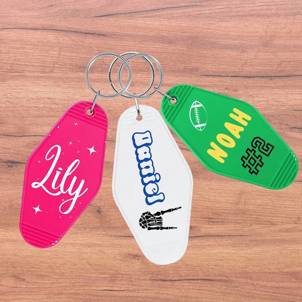 Custom Personalized Name Motel Keychain You Decide, Gifts For Them, Backpack Tag, Luggage Tag, Wedding Favor, Corporate Giveaway, Sports Bag