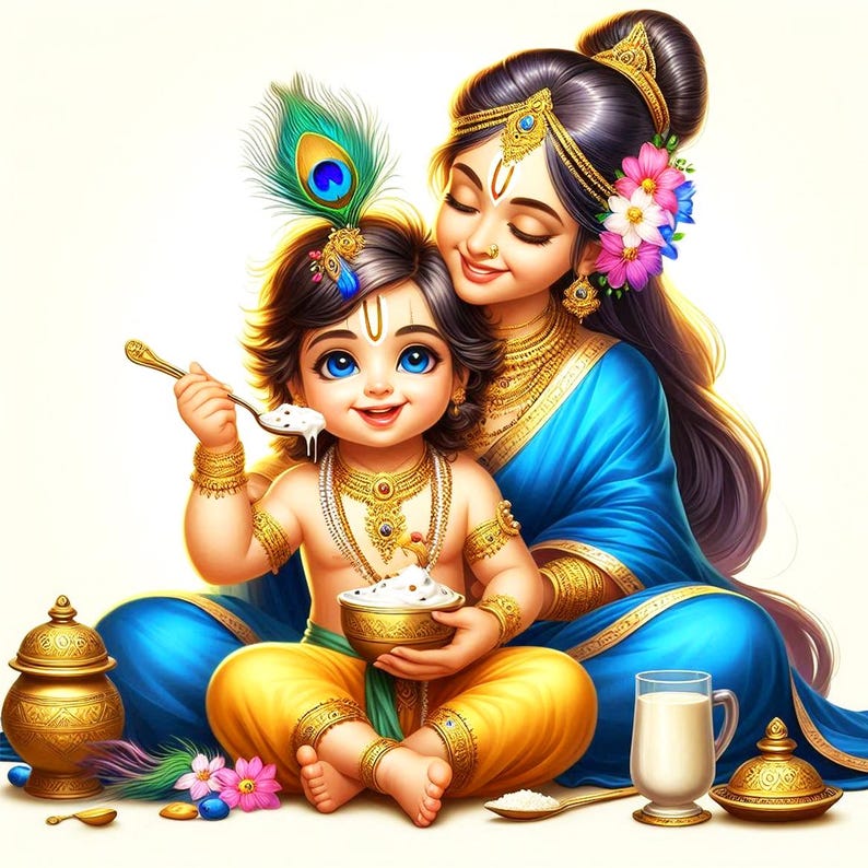 Baby Krishna Yashoda Wall Art Hindu Mother Child Print Spiritual baby-krishna-yashoda-wall-art-hindu-mother-child-print-spiritual