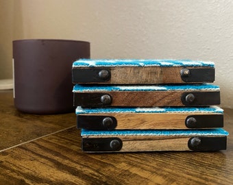 Square Wood and Wool Coaster Set of Four