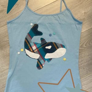 Cami top met walvis-/orka-patchwork - handgestikt - cadeau-idee - speels - eigenzinnig