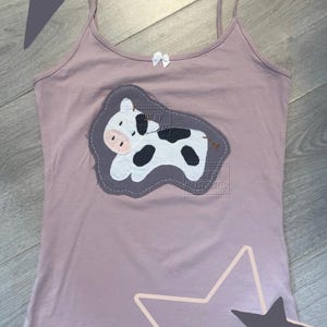 cute cow patchwork cami top - handstitched - gift idea - whimsical - whimsey twee