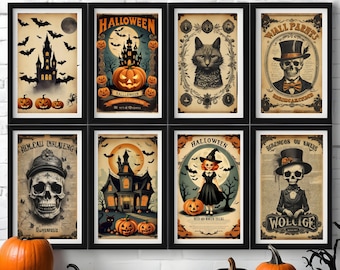 Vintage Halloween Gallery Wall Art - Vintage Halloween Gallery Poster set of 11, Printable Wall Art Digital Download, Home Decor, Wall Decor